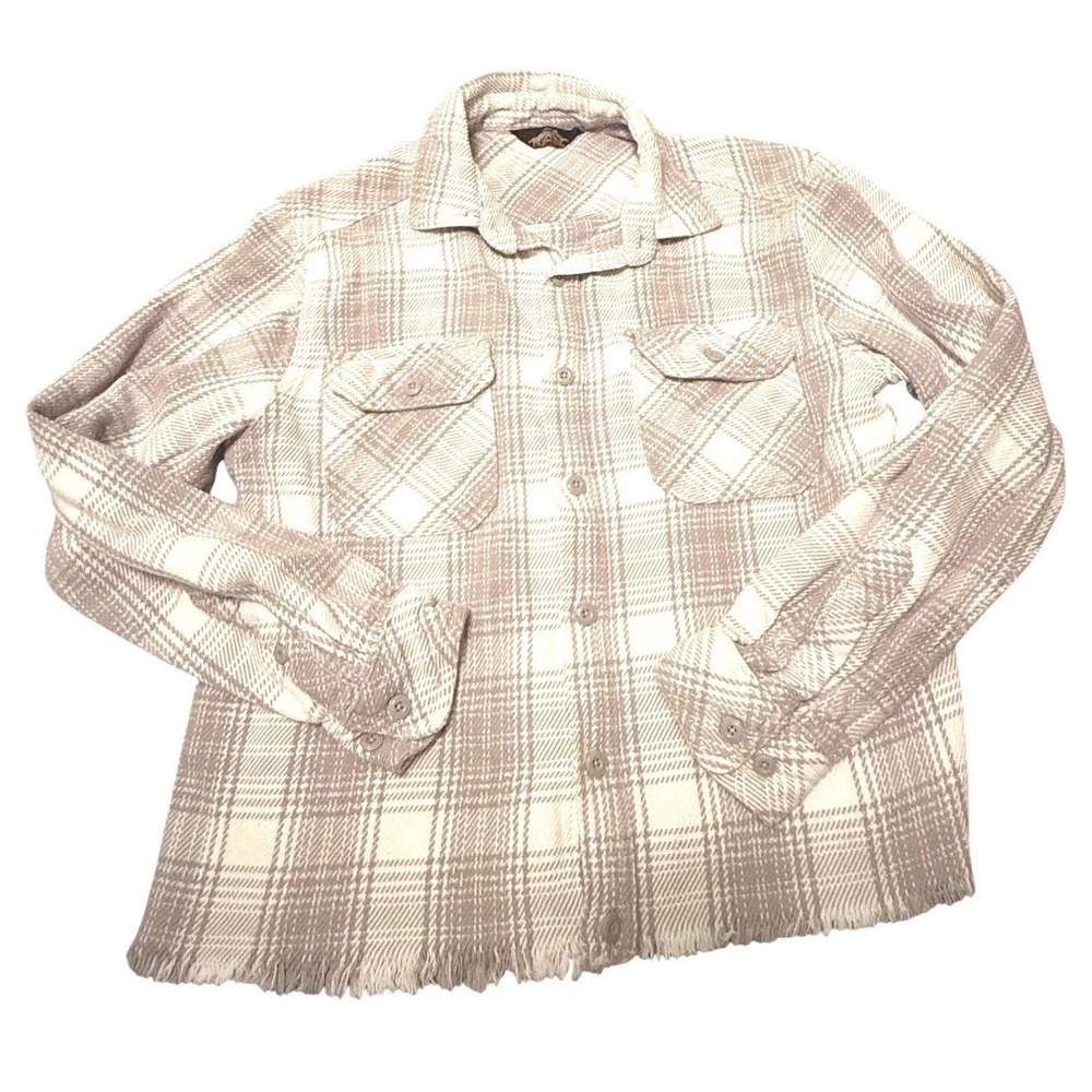 Pacific Trail Shacket‎ Womens M Gray White Plaid Cotton Shirt Jacket Frayed Hem